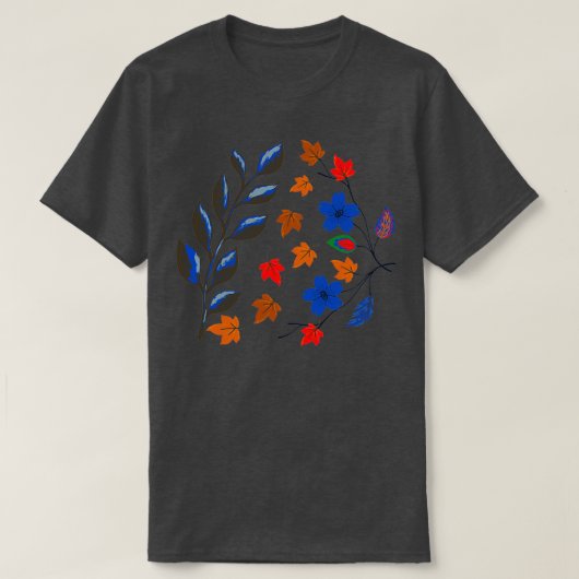 植物性の葉と花の柄 Tシャツ (デザイン正面)