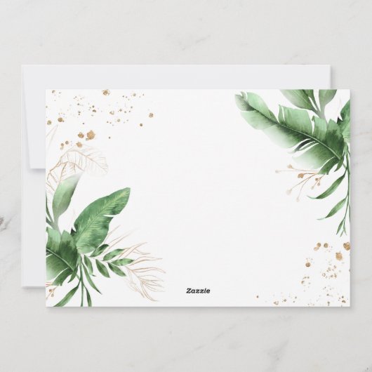 植物性の葉と金ゴールドJOYフォトグリッドクリスマス シーズンカード (裏面)