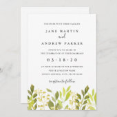 植物性の葉のグリーン結婚式招待状 招待状 (正面/裏面)