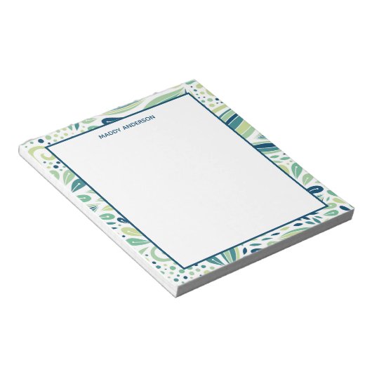 植物性の葉のパターンの名パーソナライズされた前 ノートパッド (アングル)