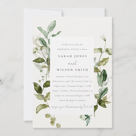 植物性の葉の動物水の色のリハーサルディナー 招待状 (正面)