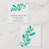 植物性の葉の枝のシンプル健康スタイリッシュ緑色 スクエア名刺 (正面/裏面)