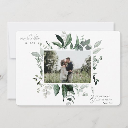 植物性の葉の緑のフォトフレーム日付を保存 (正面)