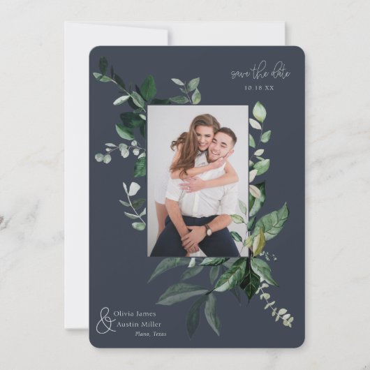 植物性の葉の緑のフォトフレーム日付を保存 (正面)