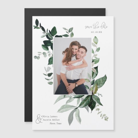 植物性の葉の緑のフォトフレーム日付を保存 (正面/裏面)