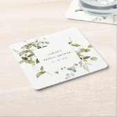 植物性の葉の葉の水の色ブライダルシャワー スクエアペーパーコースター (アングル)