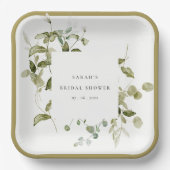 植物性の葉の葉の水の色ブライダルシャワー ペーパープレート (正面)
