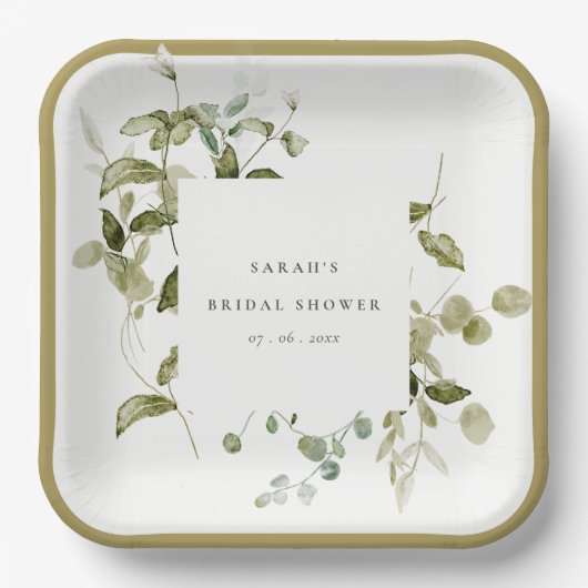 植物性の葉の葉の水の色ブライダルシャワー ペーパープレート (正面)