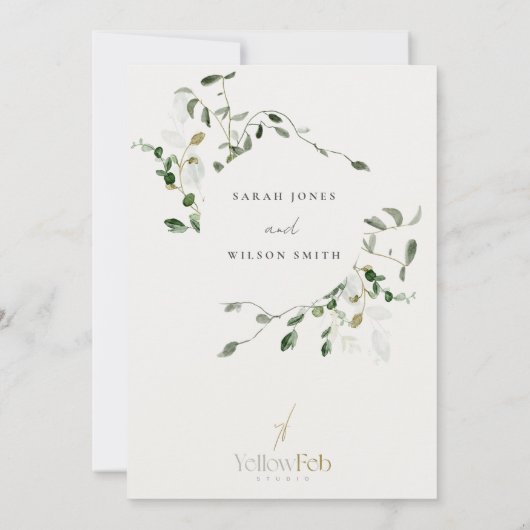 植物性の葉の葉の水色カップルのシャワー 招待状 (裏面)