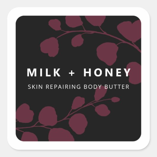 植物性の葉の黒と紫の製品ラベル スクエアシール (正面)