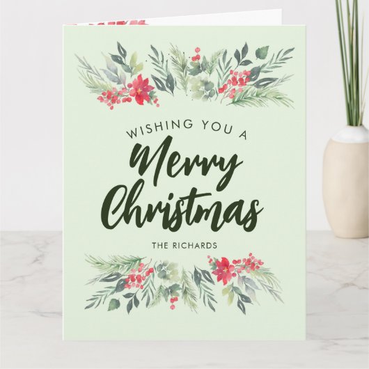 植物性の葉をテーマにしたクリスマスディナーパーティー カード (正面)