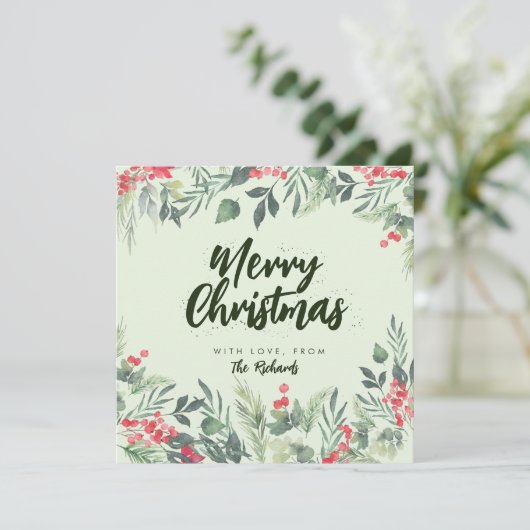 植物性の葉をテーマにしたクリスマスディナーパーティー シーズンカード (スタンド正面)