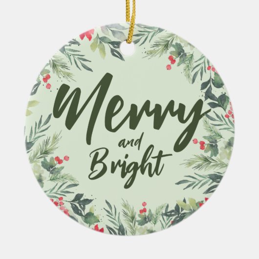 植物性の葉をテーマにしたクリスマスディナーパーティー セラミックオーナメント (正面)