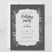 植物性の葉をテーマにしたクリスマスディナーパーティー 招待状 (正面)