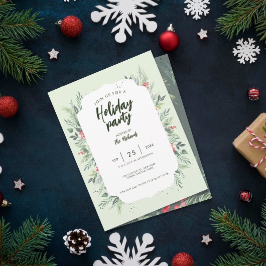 植物性の葉をテーマにしたクリスマスディナーパーティー 招待状
