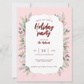 植物性の葉をテーマにしたクリスマスディナーパーティー 招待状 (正面)