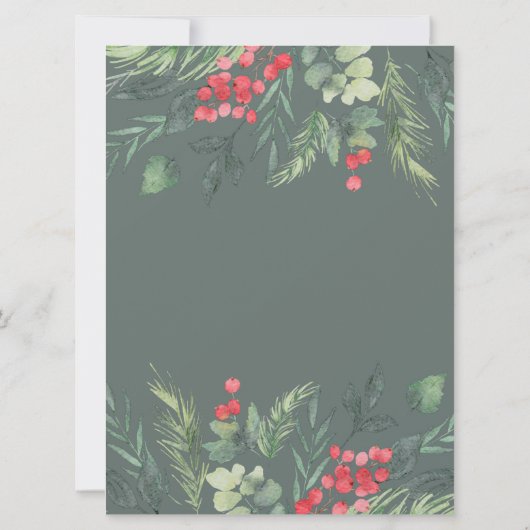 植物性の葉をテーマにしたクリスマスディナーパーティー 招待状 (裏面)