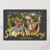 植物性の葉をテーマにしたクリスマスディナーパーティー 箔招待状 (正面)