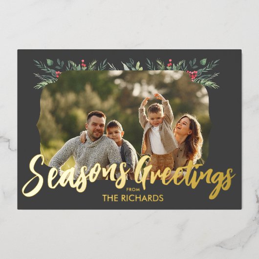 植物性の葉をテーマにしたクリスマスディナーパーティー 箔招待状 (正面)