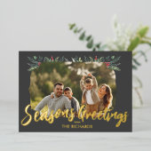 植物性の葉をテーマにしたクリスマスディナーパーティー 箔招待状 (立ち正面)