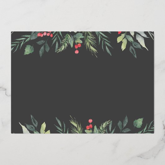 植物性の葉をテーマにしたクリスマスディナーパーティー 箔招待状 (裏面)