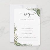 植物性の葉オリーブ結婚グリーン 出欠カード (正面)