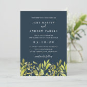 植物性の葉グリーンネイビー結婚式招待状 招待状 (スタンド正面)