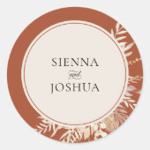 植物性の葉テラコッタ結婚ズパーソナライズされた ラウンドシール (正面)