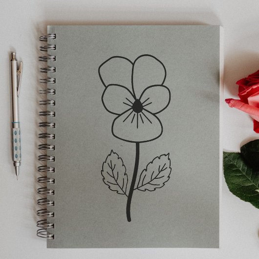 植物性の野生のパンジーのラインアートフラワー ラバースタンプ