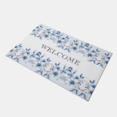 植物性の青い花の模様 ドアマット (アングル)