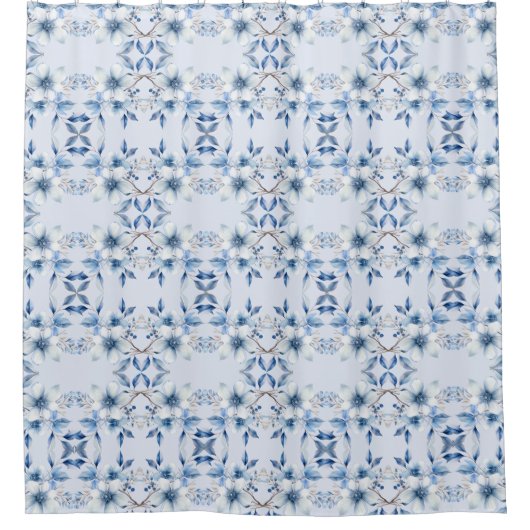 植物性の青い花シャワーカーテン シャワーカーテン (正面)