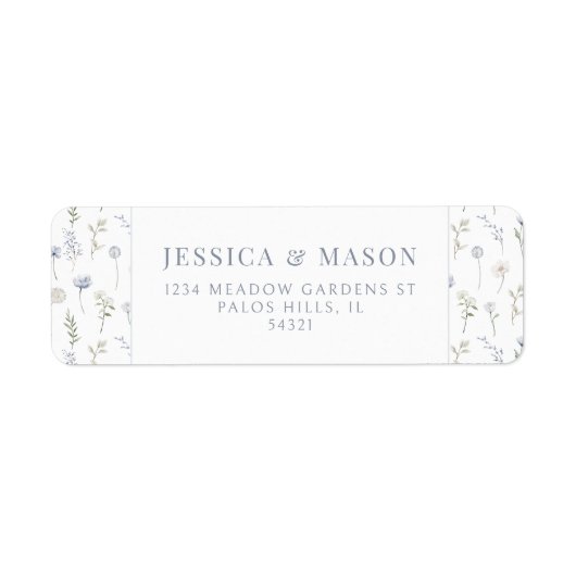 植物性の青い野花差出人住所ラベル ラベル (正面)