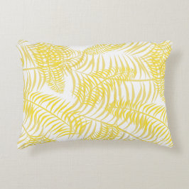 植物性の黄色と白のヤシのパターン（の模様が）ある葉 アクセントクッション