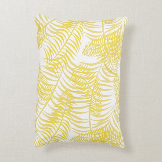 植物性の黄色と白のヤシのパターン(の模様が)ある葉 アクセントクッション (裏面(縦))