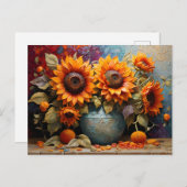 植物性ひまわりの花が花瓶に ポストカード (正面/裏面)