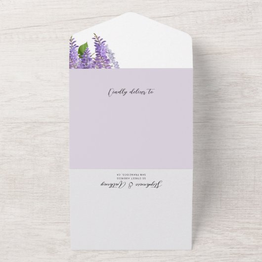 植物性ぶら下がった紫藤結婚の オールインワン招待状 (外側)