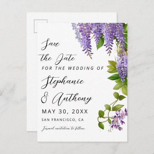 植物性ぶら下がった紫藤結婚の 案内ポストカード (正面/裏面)