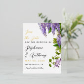植物性ぶら下がった紫藤結婚の 箔招待状ポストカード (立ち正面)