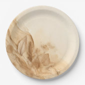 植物性アイボリークリームボヘミアンテクスチャ結婚ズ ペーパープレート (正面)