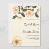 植物性アイボリーピンクコーラルグリーン結婚フローラ 招待状 (正面)