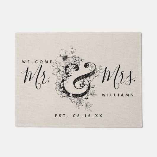 植物性アンパサンド新婚のミスターミセス・ネーム・エスト ドアマット (正面)