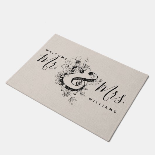 植物性アンパサンド新婚のミスターミセス・リネンの名前 ドアマット (アングル)