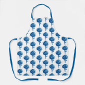 植物性アーティチョークプリント、インディゴブルーとホワイト エプロン (正面)