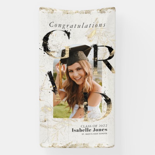 植物性アールデコアイボリーアーチ写真卒業 横断幕 (縦)