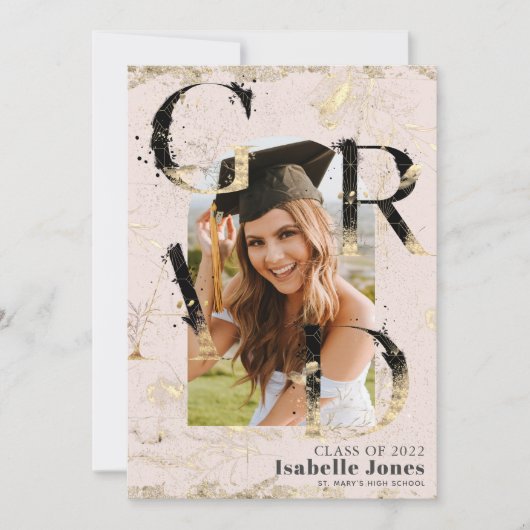 植物性アールデコピンクアーチ写真卒業 招待状 (正面)