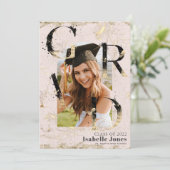 植物性アールデコピンクアーチ写真卒業 招待状 (スタンド正面)