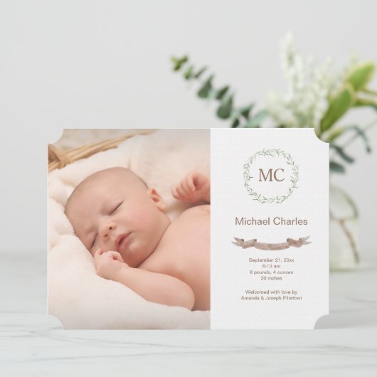 植物性イニシャル写真誕生発表 案内状 (スタンド正面)