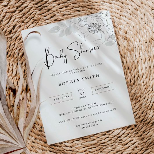 植物性イラストレーションベビーシャワー招待状 招待状