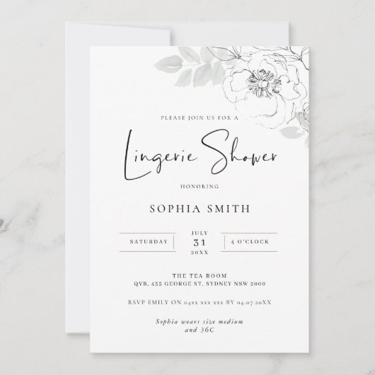 植物性イラストレーションランジェリーシャワー招待状 招待状 (正面)