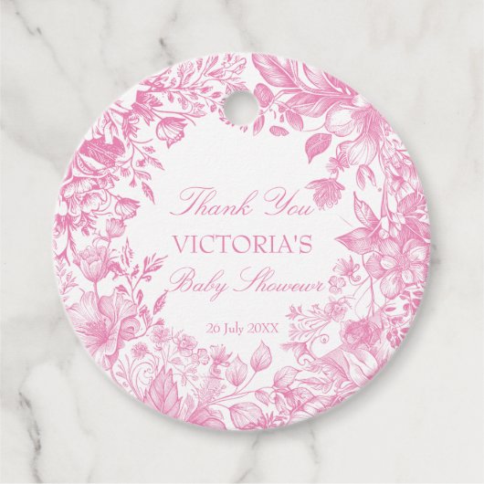 植物性エレガントほこりっぽいピンク色の赤ちゃんシャワー賛成 フェイバータグ (正面)